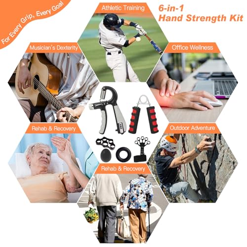 CYFIE Grip Strength Trainer Kit, Adjustable Hand Gripper Strengthener, Forearm Strengthener & Finger Exerciser Set with Finger Stretcher, Stress Ball & Grip Ring for Athletes, Rock Climbing & Rehab