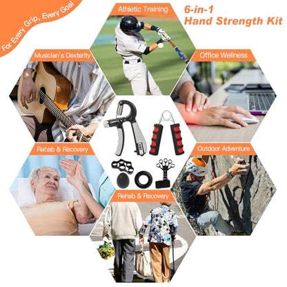 CYFIE Grip Strength Trainer Kit, Adjustable Hand Gripper Strengthener, Forearm Strengthener & Finger Exerciser Set with Finger Stretcher, Stress Ball & Grip Ring for Athletes, Rock Climbing & Rehab