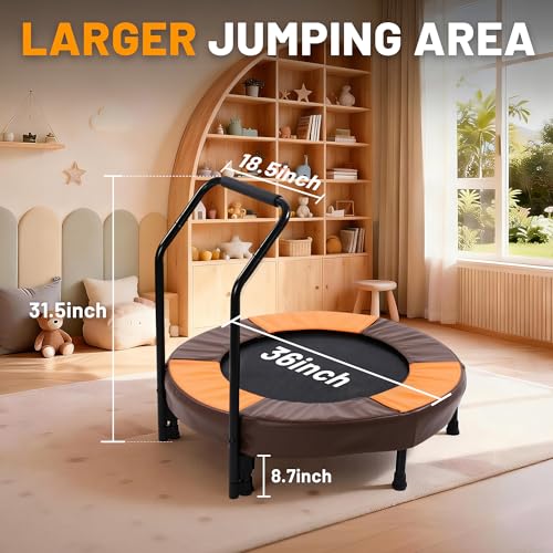 36 Inch Mini Trampoline for Indoor Kids, Foldable 3ft Mini Trampoline with Handlebar and Safety Bar, Easy to Assemble Sturdy First Trampoline for Toddlers