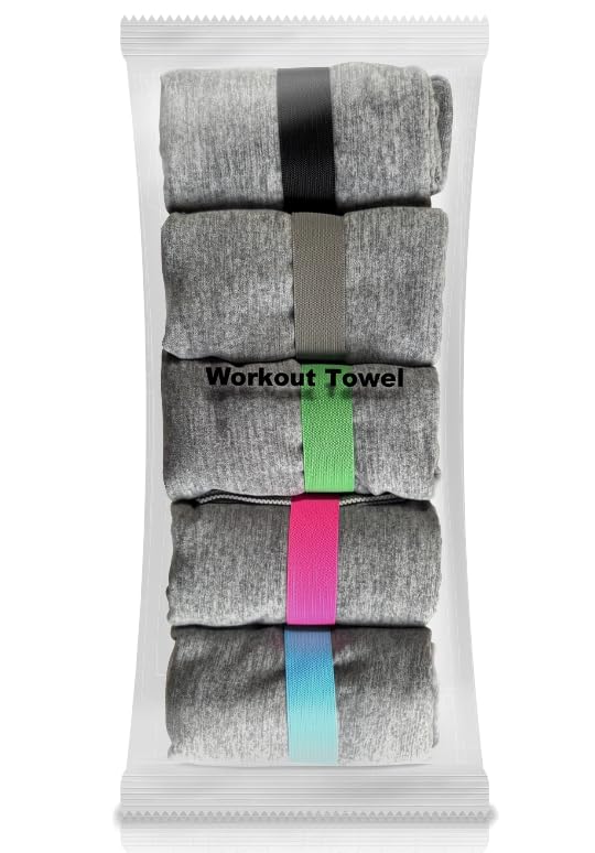 Gym Towel Pack (5) - Microfiber Workout Towels, Quick Dry, Odor Resistant, Lightweight & Compact for Gym, Yoga, Running.