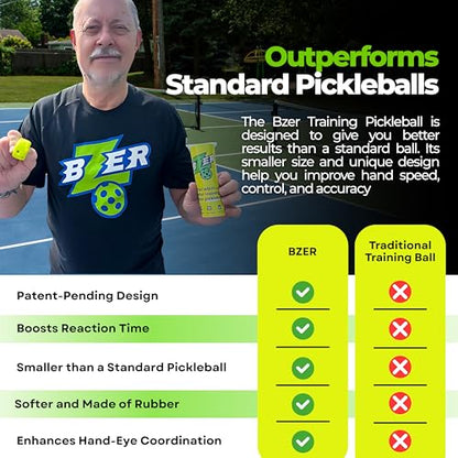 BZER Quiet Pickleball Balls – Mini Pickleballs Silent Rubber Training Ball - Set of 3 for Indoor Outdoor Play, Soft Tiny Practice Trainer, Improve Focus, Boost Control, Training Essentials