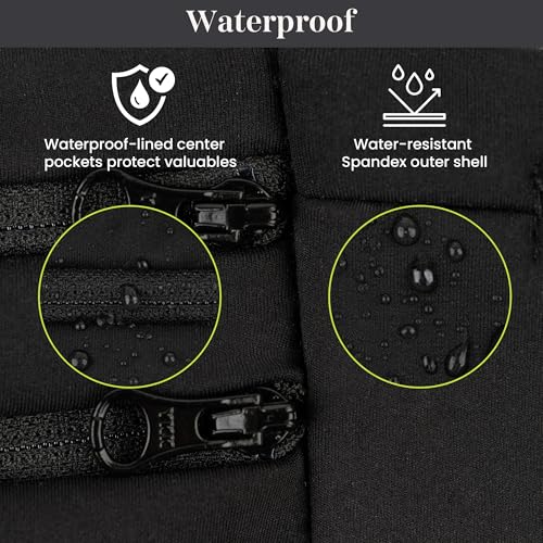 Low-profile Running Belt with Water Bottle Pocket – Adjustable No-Bounce Travel Money Belt and Fanny Pack with 3 Zippered Pockets & Key Clip - Fits Any Size Phone, Passport & More - size: Medium