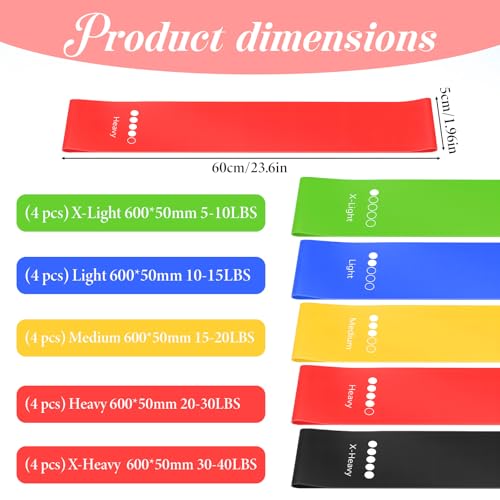 20 PCS Resistance Bands for Working Out, 5 Levels Resistance Loop Exercise Bands for Women Men Elastic Stretch Band for Strength Training Stretching Pilates Yoga-5-10lbs