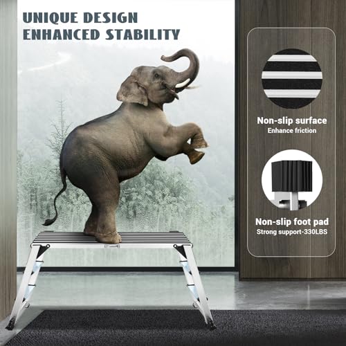 Work Platform Two Step Ladder,50"×12"×27"Aluminum Platform Non-Slip 330 lbs - size: Two Step-50"×12"×27"