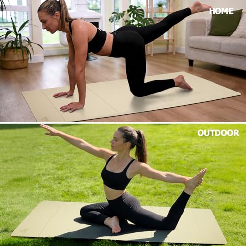 IwIeIaIrI Foldable POE Non Slip Yoga Pilates Mat– 1/4" (6mm) Thick - color: Beige