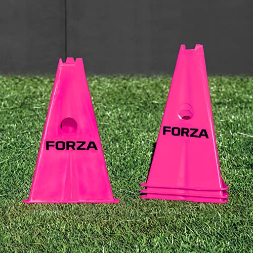 FORZA Pro 12in Tri Marker Cones - Set of 4 or 8 with Optional Rubber Bases for Pro-Grade Training - color: Fluro Pink, size: Pack of 4, style: Without Bases