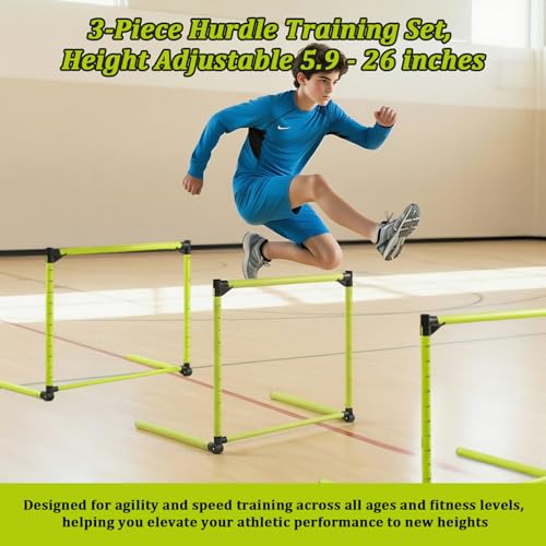 3PCS Height Adjustable Hurdles Training Equipment, Hurdles Track and Field for Agility & Speed Training, Detachable Track Hurdles with Carry Bag for Soccer Football Basketball, Tool-Free Setup
