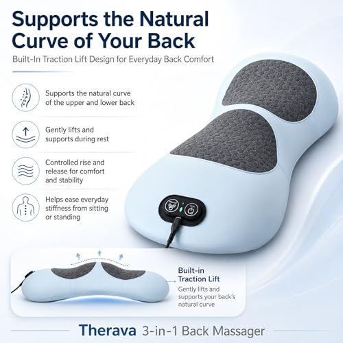 Original Therava 3-in-1 Back Massager with Traction Lift, Heat, & Vibration Massage | Lower and Upper Back Relief and Muscle Relaxation