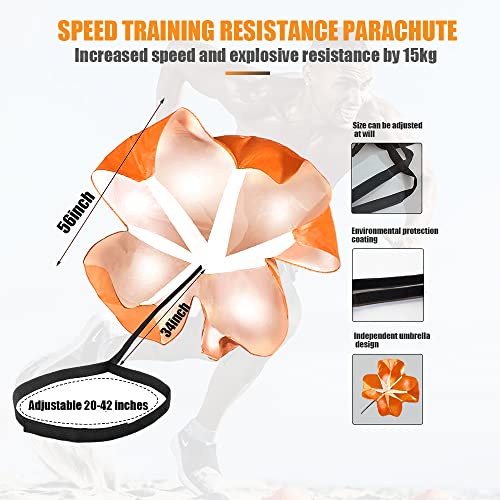 Running Parachute for Speed Training, 56 inch Resistance Parachute for Athletes, Sprinting & Football Training Equipment with Adjustable Waist Belt, Drag Chute to Improve Velocity & Explosive Power
