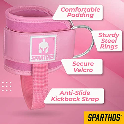 Sparthos Kickback Ankle Straps for Gym Cable Machines, Glute Cuff, 2-Pack - color: Flamingo Pink (Pack of 2)