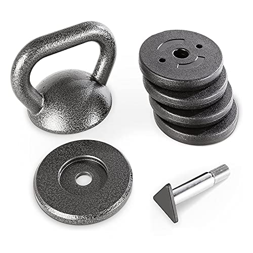 Apex 20lb Adjustable Cast Iron Kettlebell Handle, Compatible with 1” Weight Plates, Up to 50lb Load Capacity for Strength Training, Weightlifting, Home Workouts