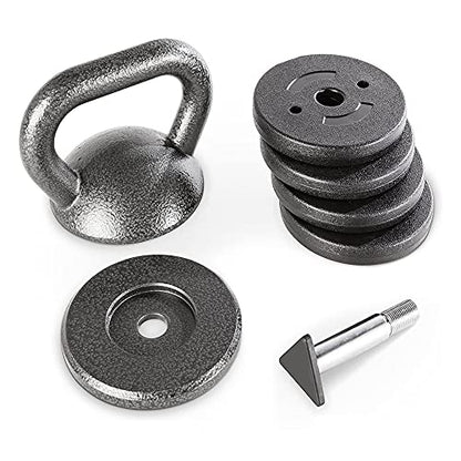 Apex 20lb Adjustable Cast Iron Kettlebell Handle, Compatible with 1” Weight Plates, Up to 50lb Load Capacity for Strength Training, Weightlifting, Home Workouts