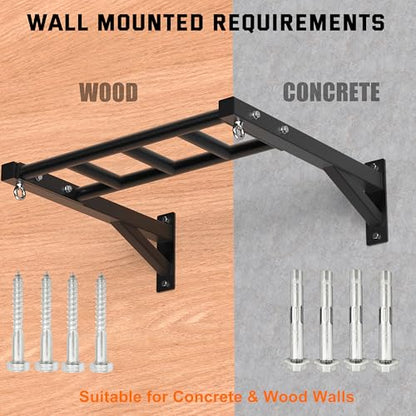 Pull Up Bar Wall Mounted, 600lbs Heavy Duty Chin Up Bar, 24" Multi-Grip Strength Training Pull-up Bars, for Garage Indoor Basement Workout Strength Training Equipment with Round Anchors