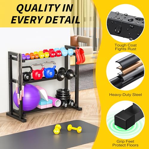 3-Tier Adjustable Dumbbell Rack, Weight Rack for Home Gym Storage, Heavy Duty Weight Stand for Dumbbells, Kettlebells & Free Weights, Space-Saving Dumbbell Rack Stand Only(Up to 450LB Capacity)