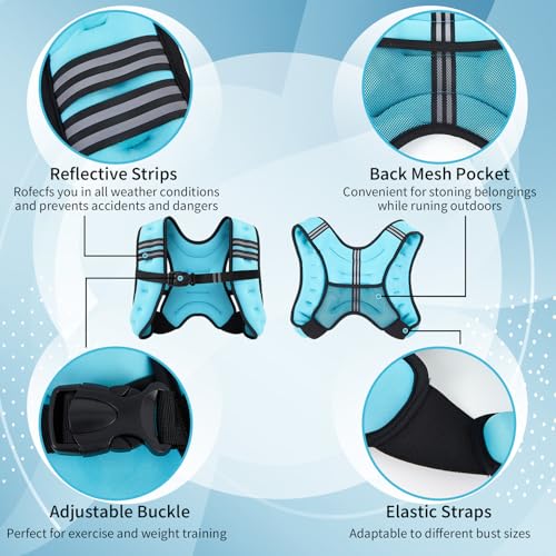 10 lb Weighted Vest Set for Women, Rucking Weighted Vest with 2x2lb Ankle Weights, Reflective Stripes, Arm Pocket, No Bounce for Running, Walking, Strength Training Weight Loss