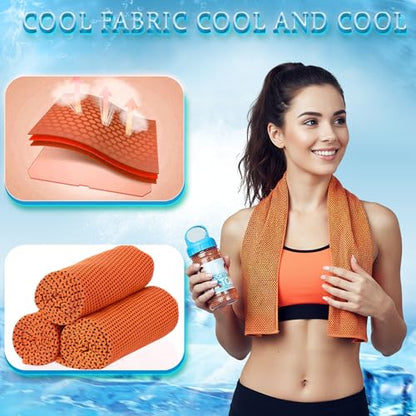 Honoson 10 Pcs Cooling Towels for Neck and Face, 47"x12" Sports Breathable Ice Towels Microfiber Chilly Sweat Rags with Portable Bottle for Gym Golf Athletes Yoga Workout Hot Weather (Orange)