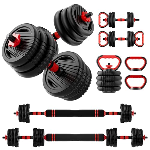 Adjustable Dumbbell Set, 10/20/30/45/70/90lbs Free Weight Set with Connector, 5 in1 Dumbbells Set Used as Barbell, Kettlebells, Push up Stand,Weight Plate, Fitness Exercises for Home Gym Suitable Men/Women