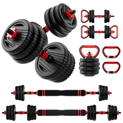 Adjustable Dumbbell Set, 10/20/30/45/70/90lbs Free Weight Set with Connector, 5 in1 Dumbbells Set Used as Barbell, Kettlebells, Push up Stand,Weight Plate, Fitness Exercises for Home Gym Suitable Men/Women
