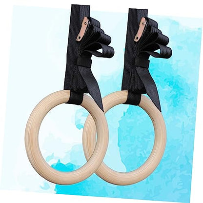 Wooden Gymnastics Rings with Adjustable Straps Exercise Rings for Bodyweight Training Full-Body Strength Workouts Fitness Equipment for Home Gym