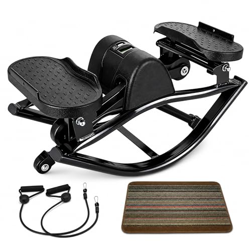 Lhanel Rock Stepper for Home Workout, Low-Impact Side Stepper with Resistance Bands, Side-to-Side Mini Stepper for Cardio, Weight Loss & Full Body Exercise - color: Black