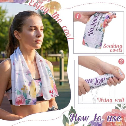 12 Pcs Christian Cooling Towels Church Gifts for Women Ice Towel for Hot Weather Floral Pink Bow Design Religious Catholic Gift for Women Gym Yoga Travel Camping Running Outdoor(Floral)