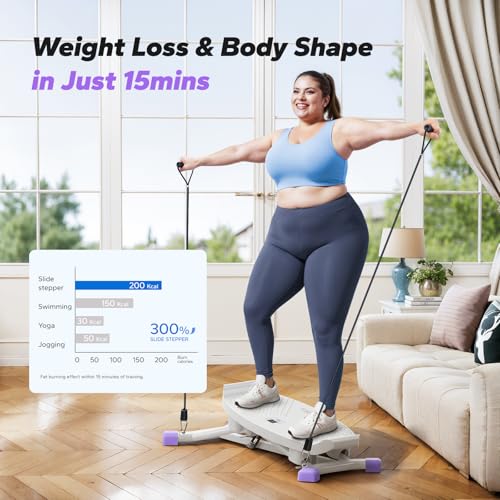 MERACH Balance Board for Adults, Rocking Stepper with Resistance Bands, Portable Wobble Board Featuring LCD Monitor, 300 lbs Capacity Ski Balance Trainer for Full Body Workout at Home Gym（Purple）