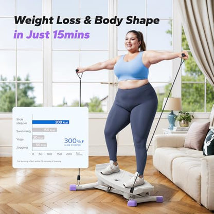 MERACH Balance Board for Adults, Rocking Stepper with Resistance Bands, Portable Wobble Board Featuring LCD Monitor, 300 lbs Capacity Ski Balance Trainer for Full Body Workout at Home Gym（Purple）