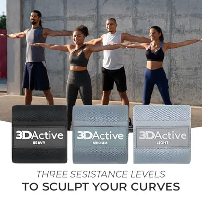3DActive Fabric Resistance Bands for Legs & Butt. Wide Non-Slip Hip Band Set for Home & Gym Workouts. Exercise Guide & Carry Bag Included. - color: Black, Dark Grey, Light Grey