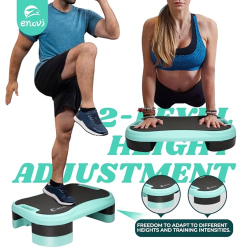 Basic Steppers for Exercise at Home, Aerobic Steppers, Exercise Step Platform with Soft cushion and 2 Adjustable Height Risers