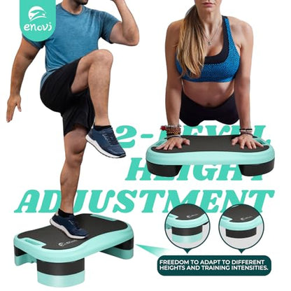 Basic Steppers for Exercise at Home, Aerobic Steppers, Exercise Step Platform with Soft cushion and 2 Adjustable Height Risers