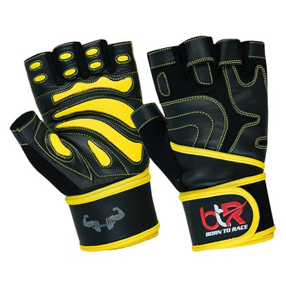 Premium Cowhide Leather Weight Lifting Gloves - Fingerless, Padded, Long Wrist Support, Gym Workout, Powerlifting, Bodybuilding, Fitness, Unisex Design for Men & Women