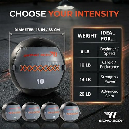 Bionic Body Soft Medicine Ball Weighted Slam Wall Ball for Cardio Workout and Core Training – Ideal for Squat, Lunge, and Partner Toss
