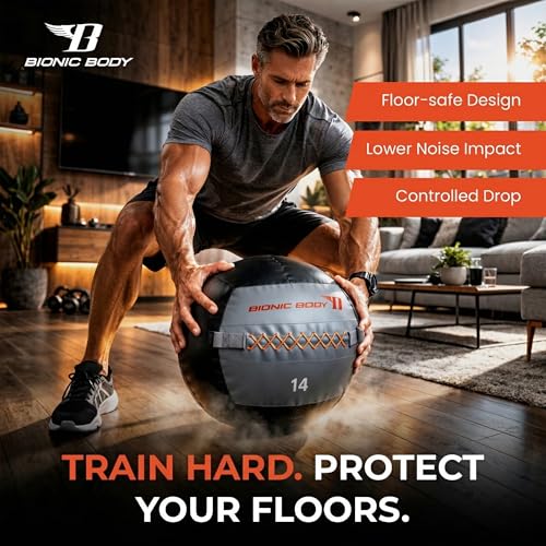 Bionic Body Soft Medicine Ball Weighted Slam Wall Ball for Cardio Workout and Core Training – Ideal for Squat, Lunge, and Partner Toss - style: 14LB