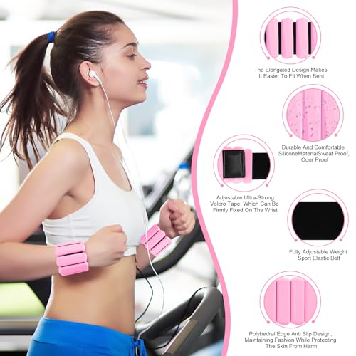 Wrist Weights Set of 2, Wearable Arm & Leg Weights for Women & Men, Adjustable Wrist Ankle Weights for Walking, Yoga, Swimming, Gym, 2lb - color: Pink1
