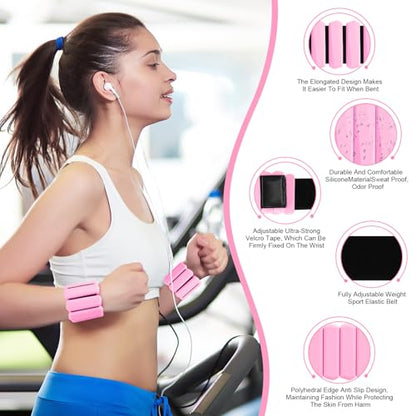 Wrist Weights Set of 2, Wearable Arm & Leg Weights for Women & Men, Adjustable Wrist Ankle Weights for Walking, Yoga, Swimming, Gym, 2lb - color: Pink1