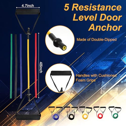 10-Piece Resistance Band Set with Handles & Door Anchor - Adjustable Exercise Tubes for Strength Training, Muscle Toning, Physical Therapy, and Home Workouts for Men and Women