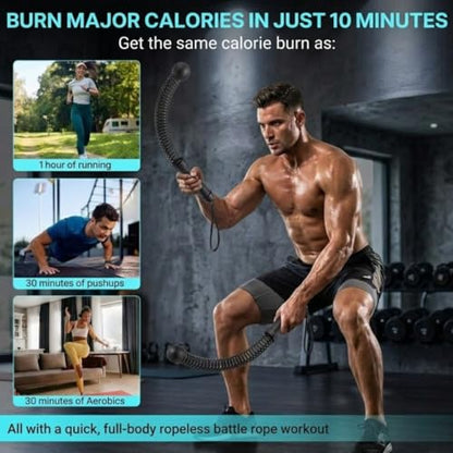 Ropeless Battle Ropes - Heavy Duty Cordless Weighted Exercise Ropes for Working Out - Home Gym Battle Rope with Training Poster