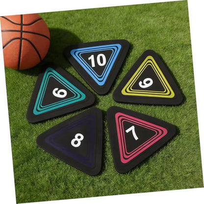 PRETYZOOM 10pcs Numbered Sports Markers Non-Slip Floor Dots Triangular Training Cones for Football Basketball Agility Drills Court Field Exercise