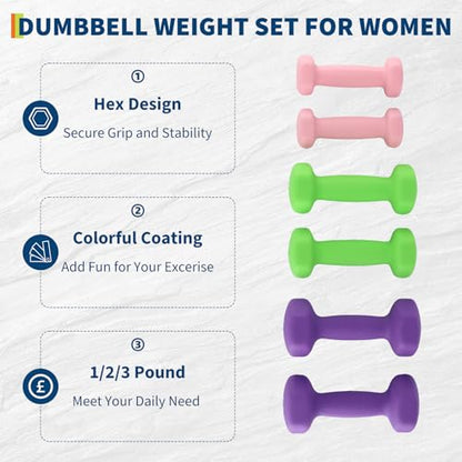 Neoprene Dumbbell Set for Women & Kids - Light Dumbbell Set (1/2/3, 2/3/5, 3/5/8, 5/10/15 LB) with Storage Plastic Case, Packed In Pairs, Set of Small Weights for Home, Living Room, Bedroom - size: 2+3+5 LBS