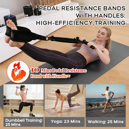 Multifunction Pedal Resistance Band with Handle, 3 Tube Adjustable 30/40/50LB Foot Pedal Puller Resistance Bands with Poster, Extended Length Tension Rope for Men Women Full Body Workout Home Gym - color: Black