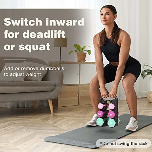 LIONSCOOL Set of 2 Neoprene Coated Dumbbell Hand Weights, Anti-Slip and Anti-Roll Hex Dumbbells in Pair for Strength Training, Resistance Training - style: 18lb, set of 6 with stand (Spring Bloom)