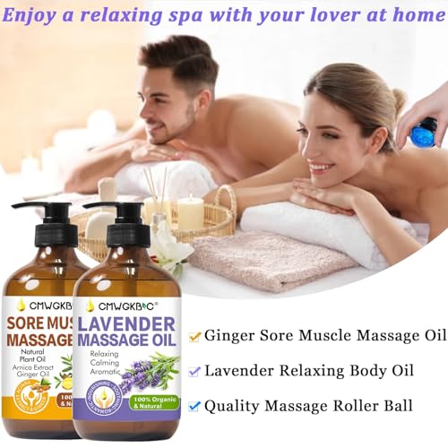 Fathers Day Gift for Husband,Dad, Massage Oil for Massage Therapy,Lymphatic Drainage-Ginger Oil Sore Muscle Arnica Oil &Lavender Oil Relaxing Massage Oils for Date Night,Massage Ball,Gifts for Him Her