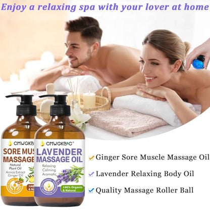 Fathers Day Gift for Husband,Dad, Massage Oil for Massage Therapy,Lymphatic Drainage-Ginger Oil Sore Muscle Arnica Oil &Lavender Oil Relaxing Massage Oils for Date Night,Massage Ball,Gifts for Him Her