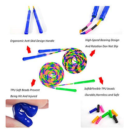 Long Double Dutch Jump Rope 16 Ft 2 Pack, Jump Rope for Kids Adults, Beaded Segmented Skipping Rope