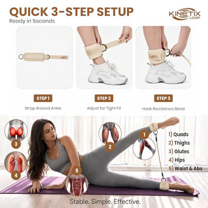 Ankle Resistance Bands with Cuffs – 3-Level Latex Exercise Bands for Glutes, Kickbacks & Hip Training | Neoprene Padded Ankle Cuffs for Women & Men | Home Gym Workout Set with Mesh Bag