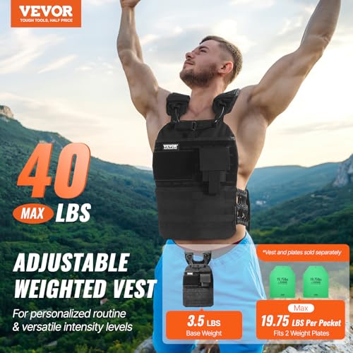 VEVOR Adjustable Weighted Vest, 11-20lb/20-32lbs/35lbs/40lbs Weight Vest with 6 Ironsand Weights and Reflective Stripe, Workout Equipment for Strength Training Running Jogging - color: 40 lbs