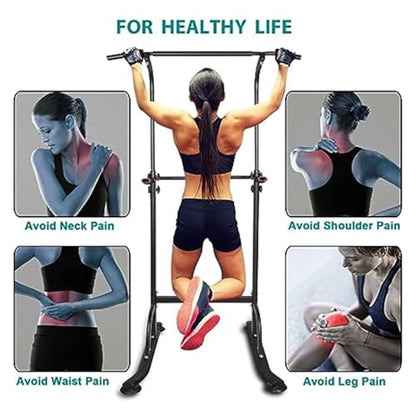 Power Tower Workout Dip Station Pull Up Bar, Height Adjustable Multi-Function Dip Stand for Home Gym, Strength Training Fitness Equipment