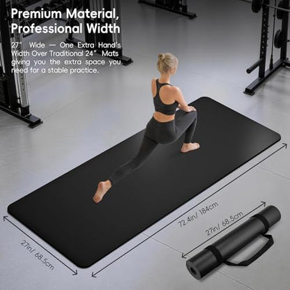 Professional PU & Natural Rubber Yoga Mat – Non Slip 5mm Thick Workout Mats for Women & Men, 72"x27" Wide Exercise Pad for Hot Yoga, Pilates, HIIT & Home Gym – Strap Included