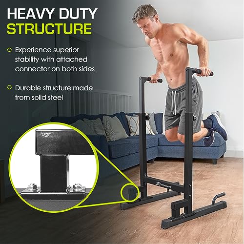 ProsourceFit Dip Stand Station, Heavy Duty Ultimate Body Press Bar with Safety Connector for Tricep Dips - color: Black, style: Pro