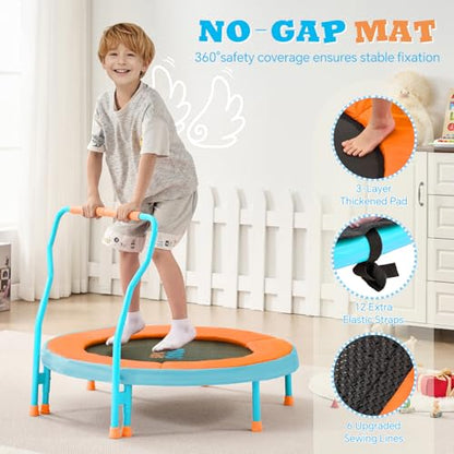Mini Trampoline for Kids 3-6 with Super Safe Foam Handle Bar, 3ft Toddler Trampoline Indoor with No-Gap Cover for Indoor and Outdoor